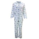 Womens Pyjama Set 100% Cotton Long Sleeve Button Up PJs Sleepwear - Blue Floral - 18