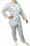 Womens Pyjama Set 100% Cotton Long Sleeve Button Up PJs Sleepwear - Blue Floral - 18