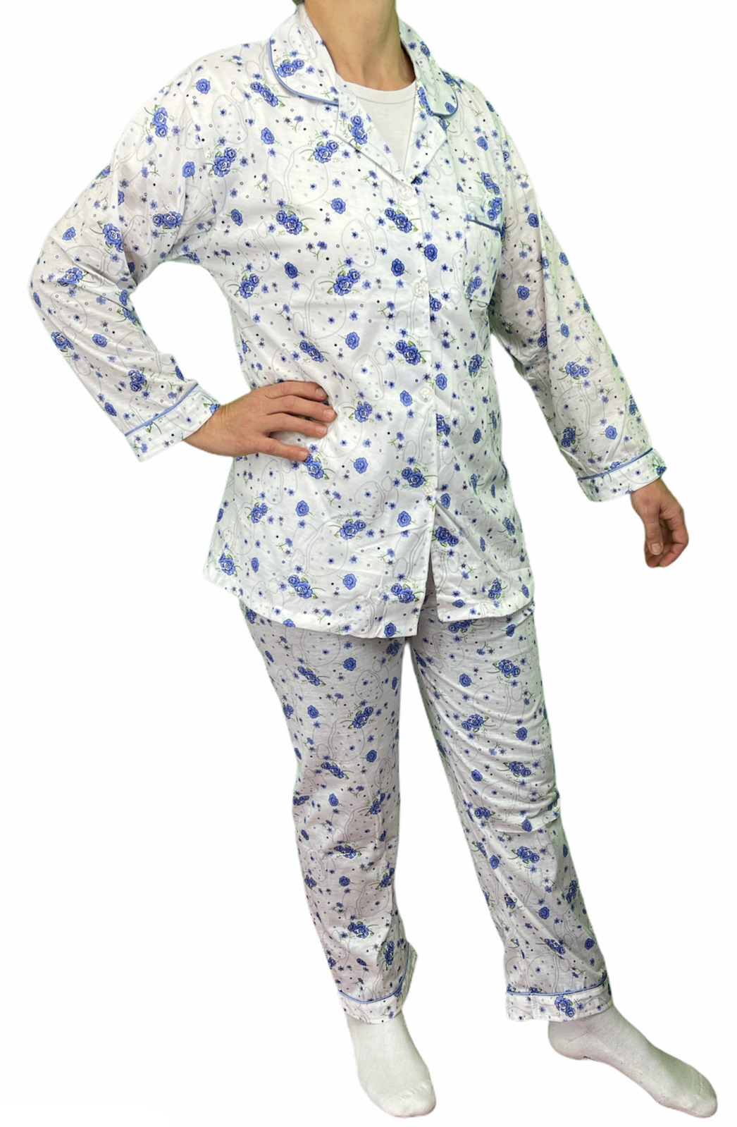 Women's Sleepwear: Womens PYJAMAS PJs Set Pajamas Ladies Cotton PJ Womens Long Sleeve Sleepwear - Blue - 20