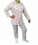 Womens Pyjama Set 100% Cotton Long Sleeve Button Up PJs Sleepwear - Pink Floral - 18