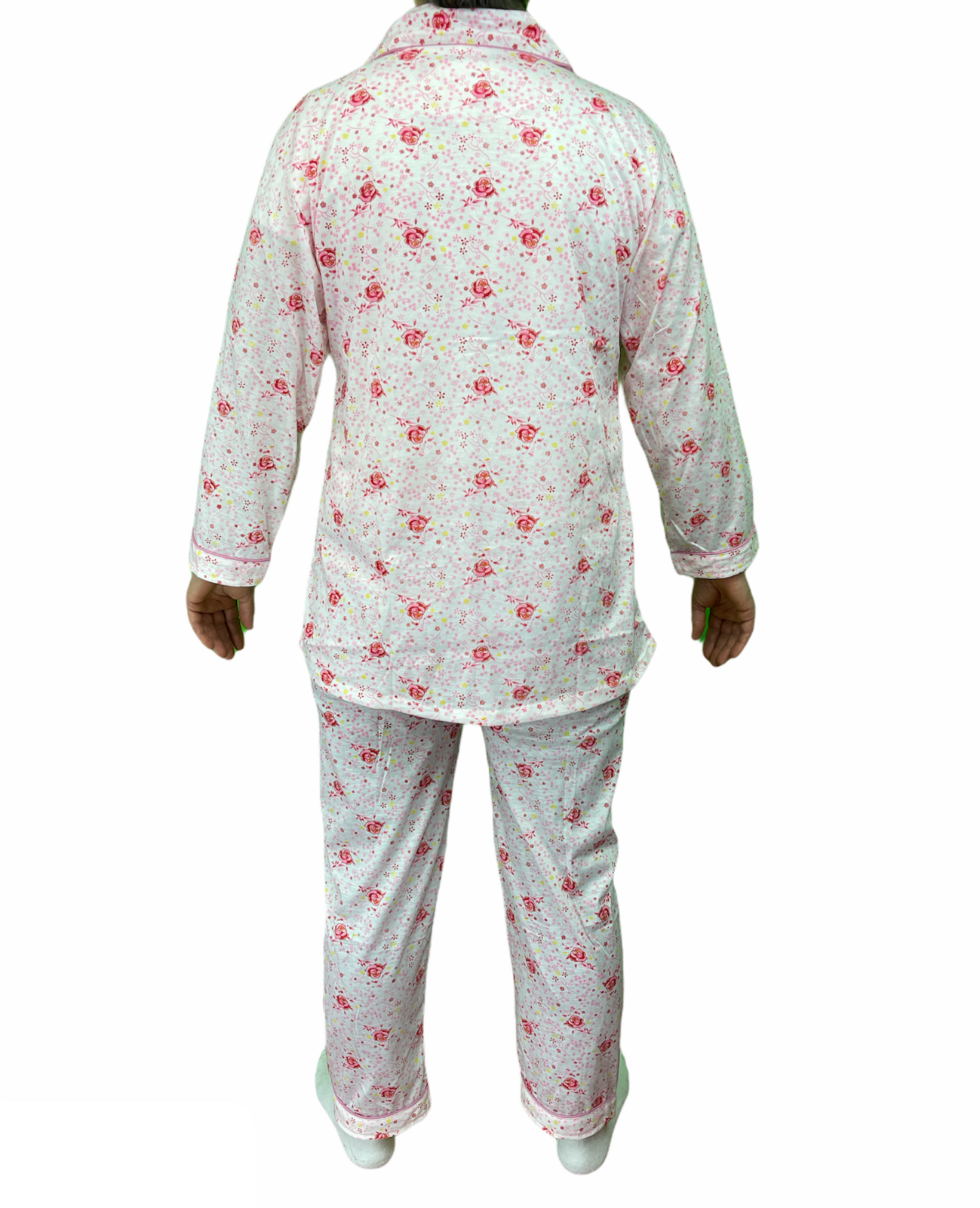 Womens Pyjama Set 100% Cotton Long Sleeve Button Up PJs Sleepwear - Pink Floral - 18