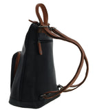 Women's Handbags: Milleni Genuine Italian Leather Soft Nappa Leather Backpack Bag Travel - Black/Cognac