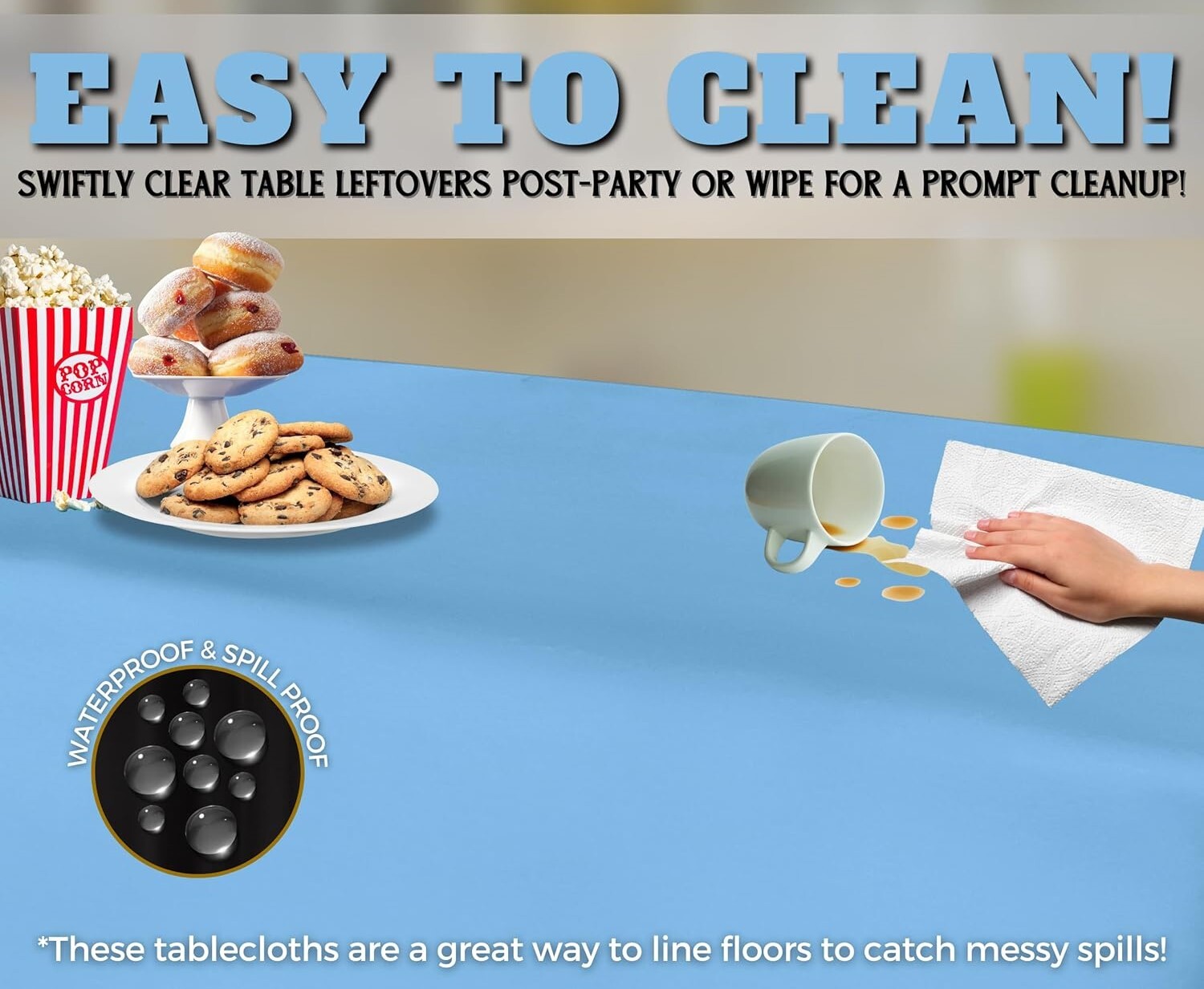 Table Linen & Kitchen Towels: Table Cloth Cover Reusable & Washable Xmas Party 137cm x 274cm (54"x108") in Sky Blue