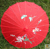 Women's Accessories: PARASOL UMBRELLA Chinese Japanese Bamboo Flower Pattern Fabric 80cm Diameter - Red
