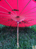 Women's Accessories: PARASOL UMBRELLA Chinese Japanese Bamboo Flower Pattern Fabric 80cm Diameter - Red