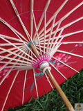 Women's Accessories: PARASOL UMBRELLA Chinese Japanese Bamboo Flower Pattern Fabric 80cm Diameter - Red