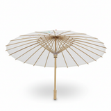 Women's Accessories: PARASOL UMBRELLA Chinese Japanese Bamboo Flower Pattern Fabric 80cm Diameter - White