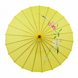 Women's Accessories: PARASOL UMBRELLA Chinese Japanese Bamboo Flower Pattern Fabric 80cm Diameter - Yellow