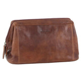 Men's Accessories: Pierre Cardin Mens Rustic Leather Toiletry Case Bag Travel - Cognac