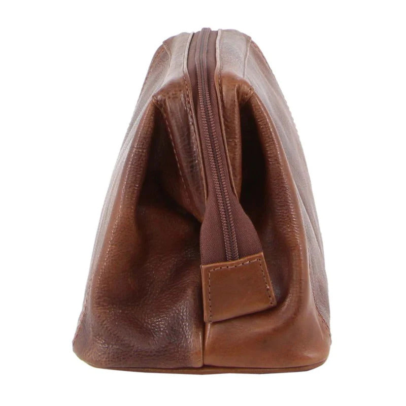 Men's Accessories: Pierre Cardin Mens Rustic Leather Toiletry Case Bag Travel - Cognac