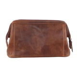Men's Accessories: Pierre Cardin Mens Rustic Leather Toiletry Case Bag Travel - Cognac
