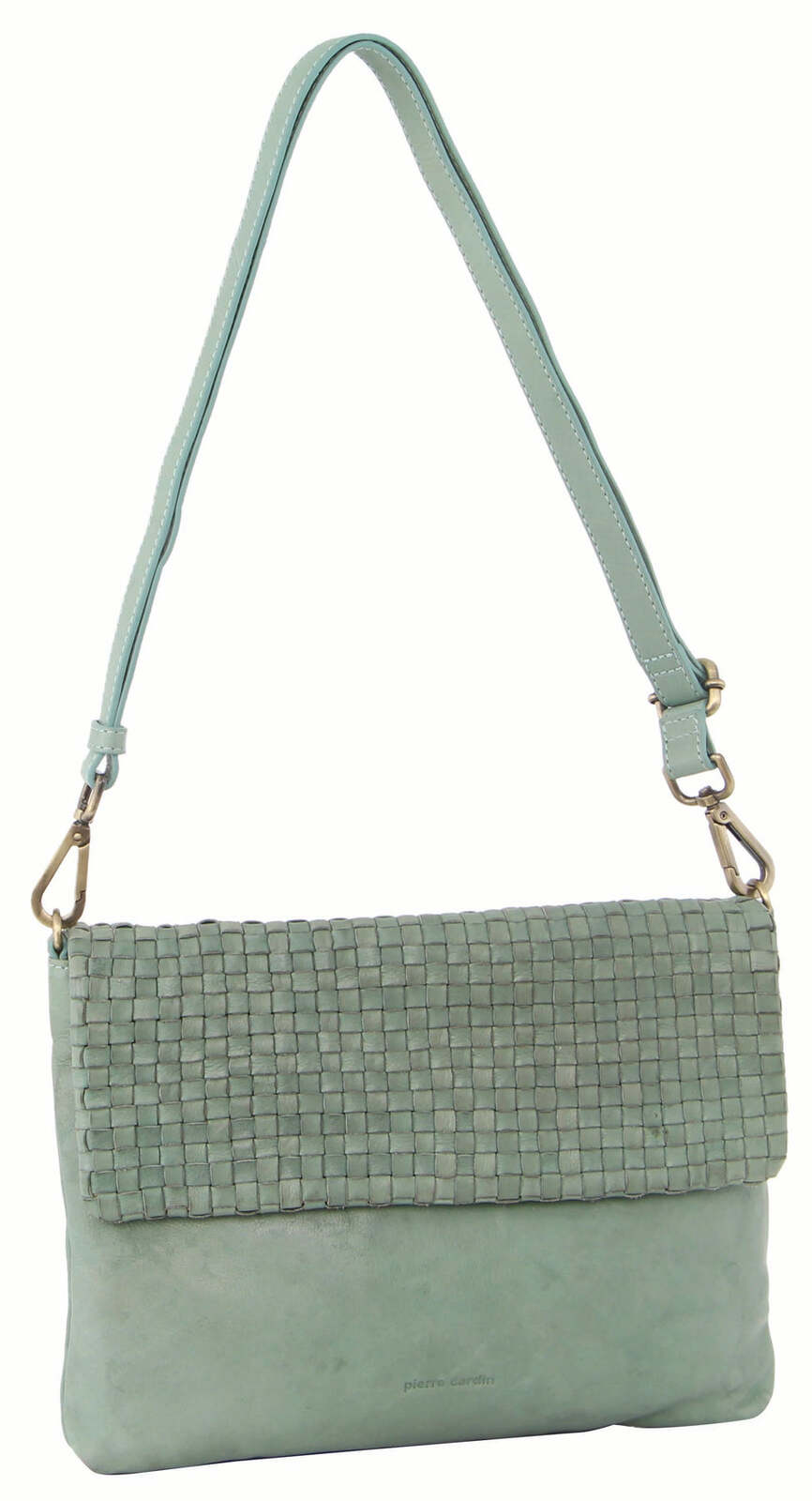 Women's Handbags: Pierre Cardin Womens Woven Leather Flap Cross-Body Bag/Clutch - Mint Green