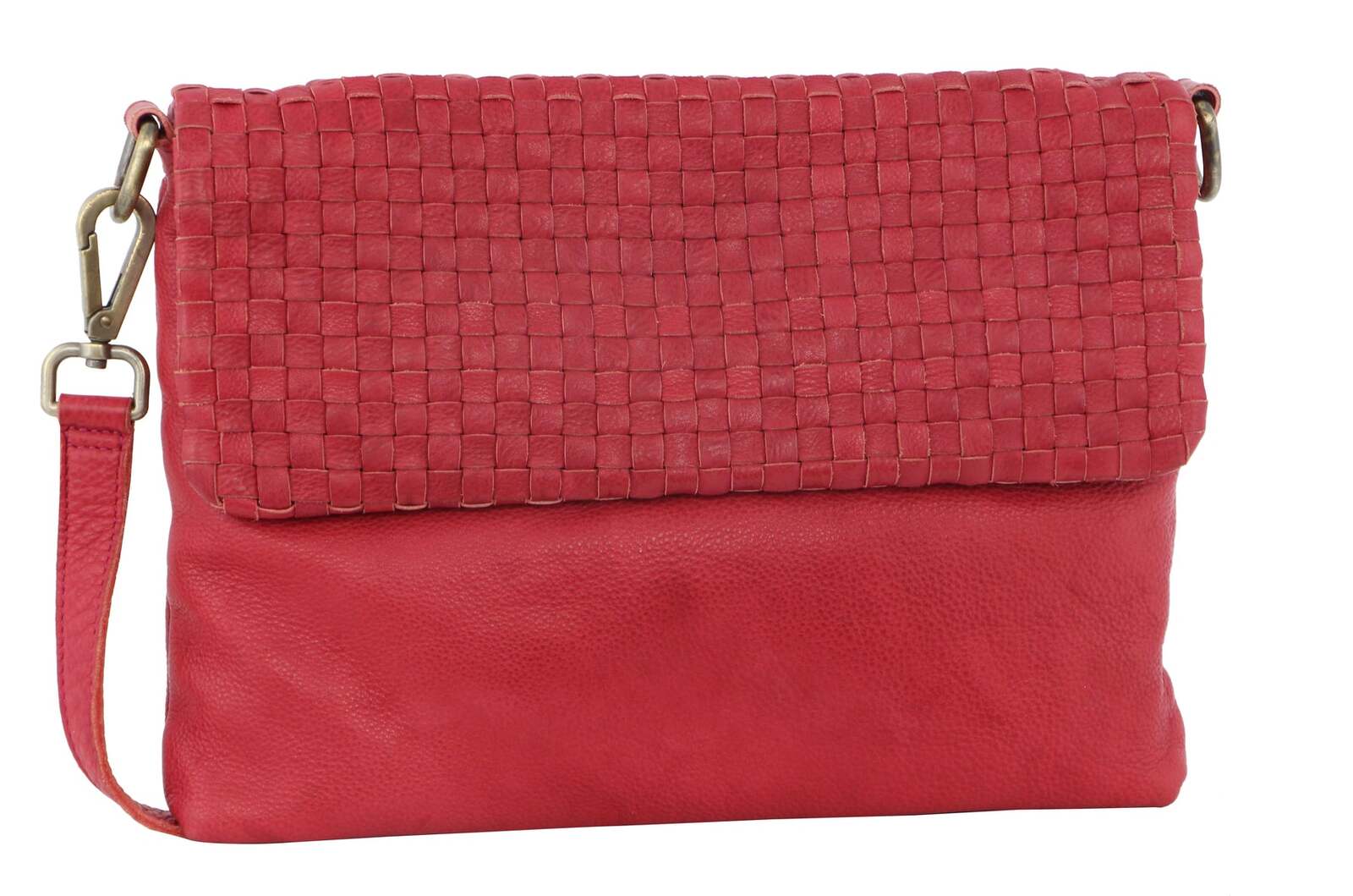 Women's Handbags: Pierre Cardin Womens Woven Leather Flap Cross-Body Bag/Clutch - Red