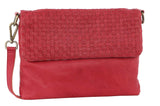 Women's Handbags: Pierre Cardin Womens Woven Leather Flap Cross-Body Bag/Clutch - Red