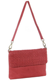 Women's Handbags: Pierre Cardin Womens Woven Leather Flap Cross-Body Bag/Clutch - Red