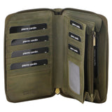 Women's Handbags: Pierre Cardin Perforated Leather Ladies Zip Around Wallet - Olive
