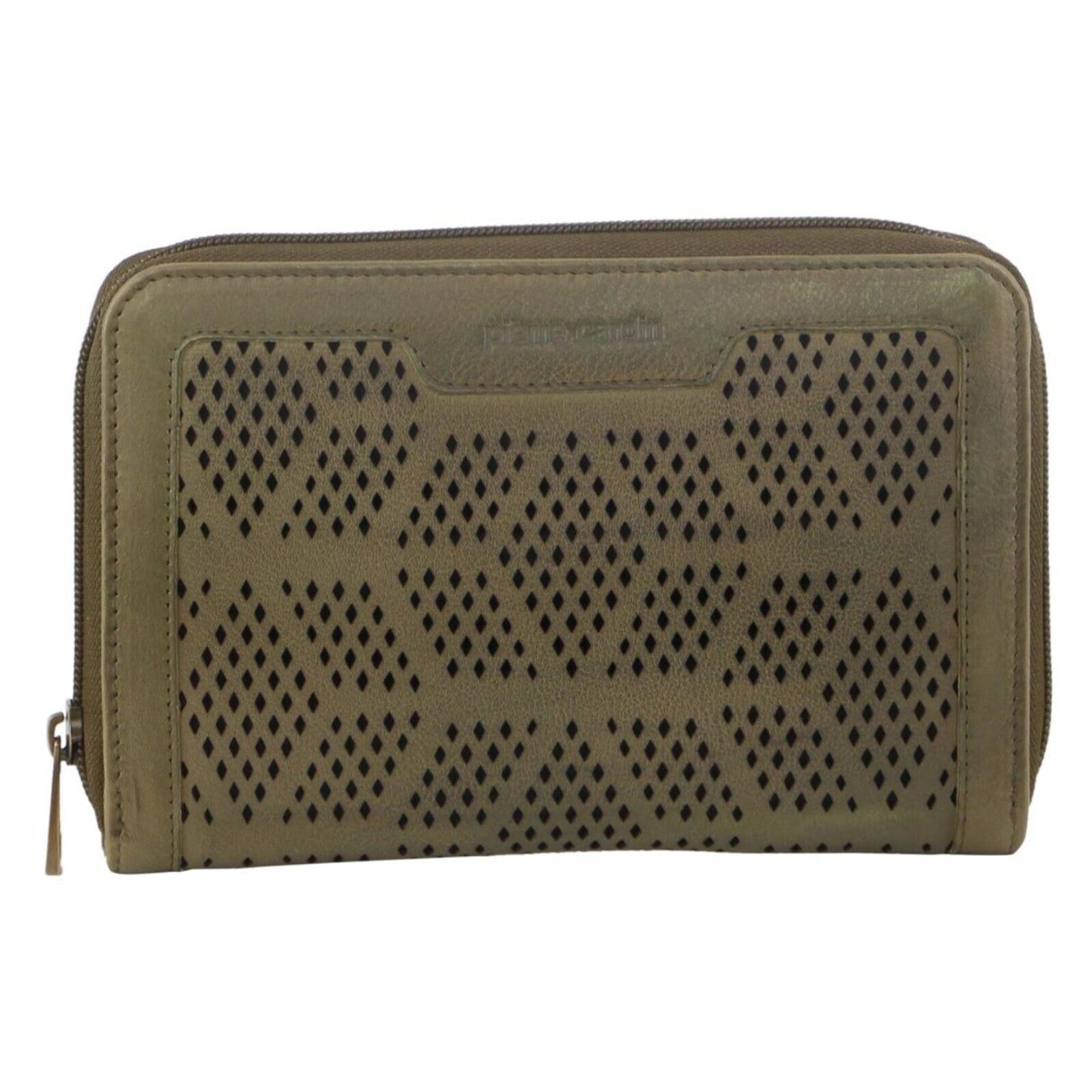 Women's Handbags: Pierre Cardin Perforated Leather Ladies Zip Around Wallet - Olive