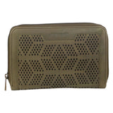 Women's Handbags: Pierre Cardin Perforated Leather Ladies Zip Around Wallet - Olive