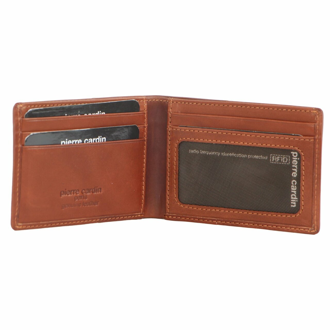 Men's Accessories: Pierre Cardin Mens Soft Italian Leather Slimline Bi-Fold Wallet - Cognac