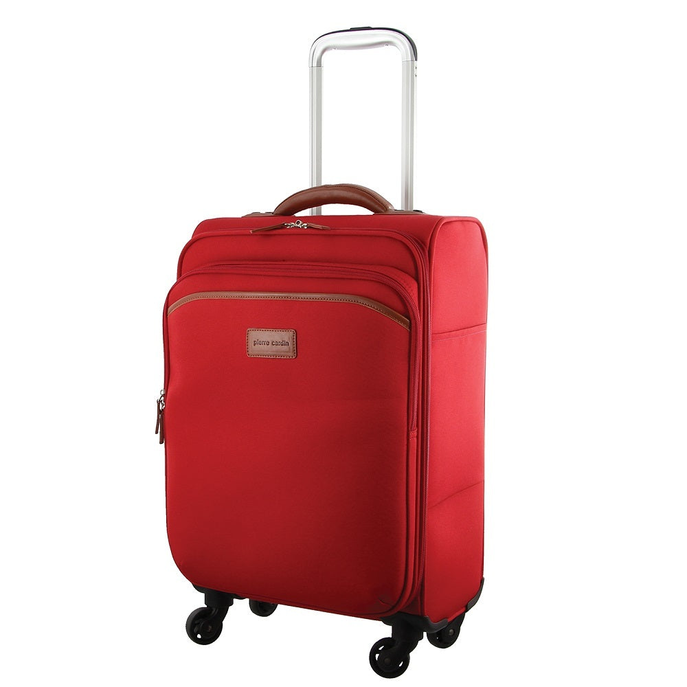 Suitcases: Pierre Cardin 40L Cabin Soft-Shell Suitcase Travel Luggage Bag 4-Wheel Case - Red