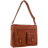 Men's Accessories: Pierre Cardin Leather Briefcase Bag Tote 13" Laptop Rustic Satchel Travel - Cognac