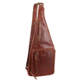 Men's Accessories: Pierre Cardin Mens Sling Bag Rustic Leather Crossbody Chest Backpack - Chestnut