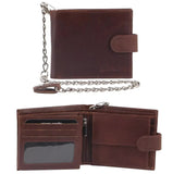 Men's Accessories: Pierre Cardin Zip Around Mens Leather Wallet with Chain in Chestnut