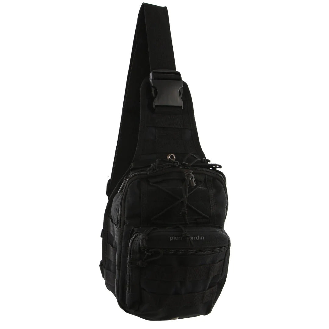 Men's Accessories: Pierre Cardin Cross Body Tactical Sling Bag Rucksack Army Style in Black