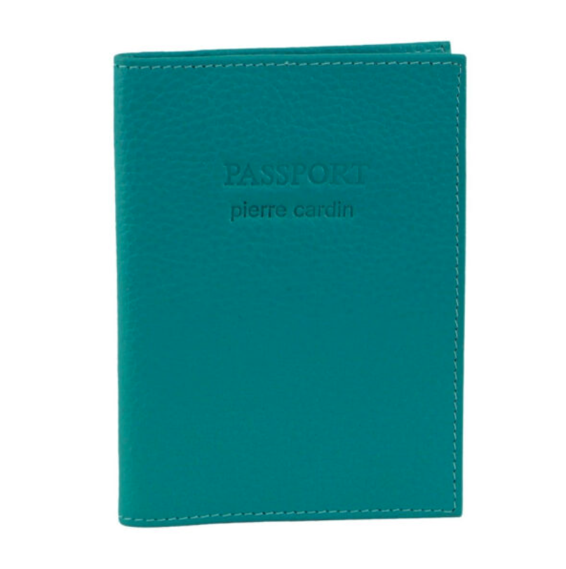 Pierre Cardin Slim Leather Passport Travel Wallet Holder RFID Case Cover - Turquoise