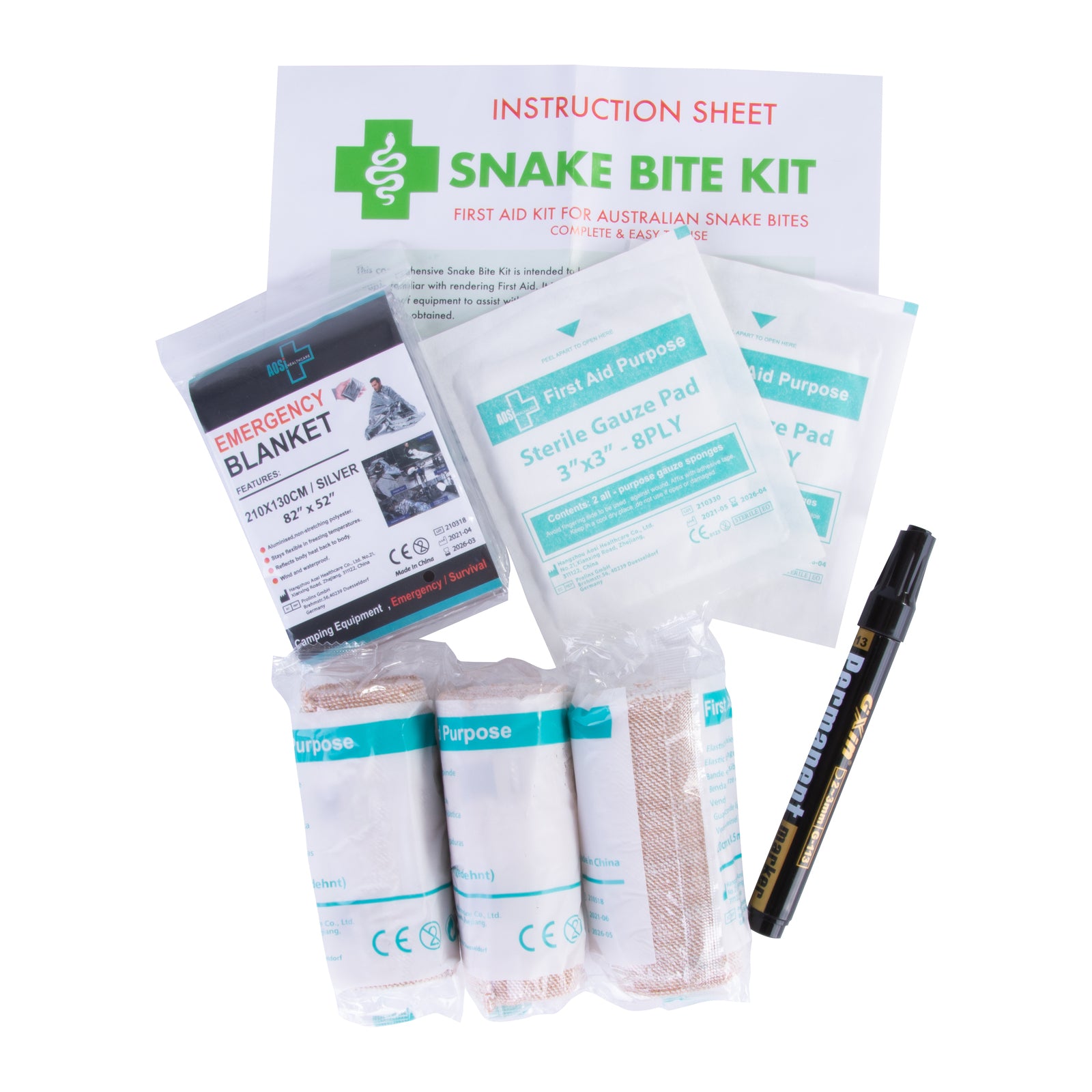 First Aid Kits: 2x 9 Piece Australian Snake Bite First Aid Kit Camping Hiking Travel