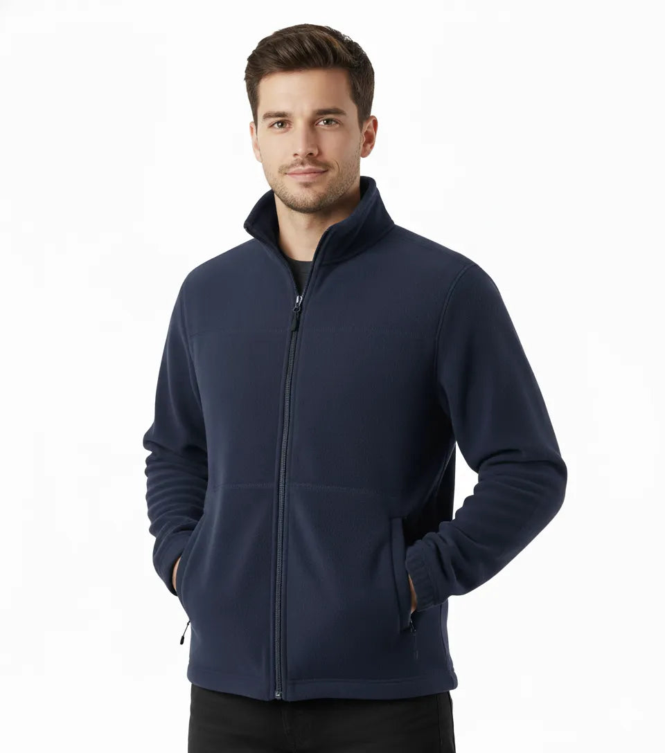 Mens Polar Fleece Full Zip Jumper Jacket Winter Warm in Navy Blue