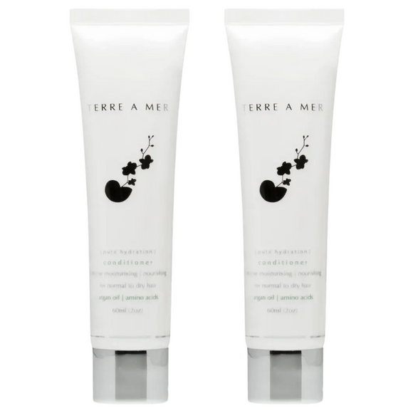 2x Terre A Mer Pure Hydration Amino Acid/Argan Conditioner - 60ml Travel Size