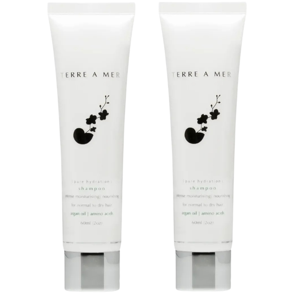 2x Terre A Mer Pure Hydration Amino Acid/Argan Oil Shampoo - 60ml Travel Size