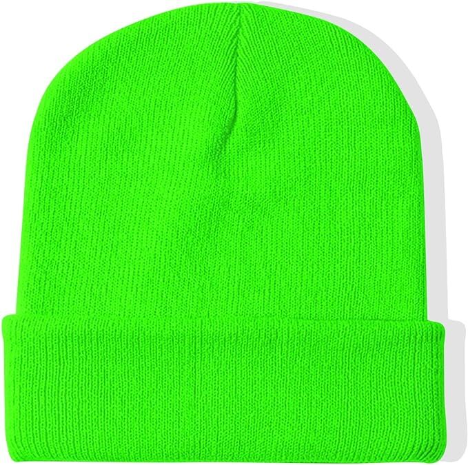 Men's Hats & Caps: PLAIN BEANIE Unisex Mens Womens Winter Warm Hat Ski Cap Knit One Size - Fluro Green