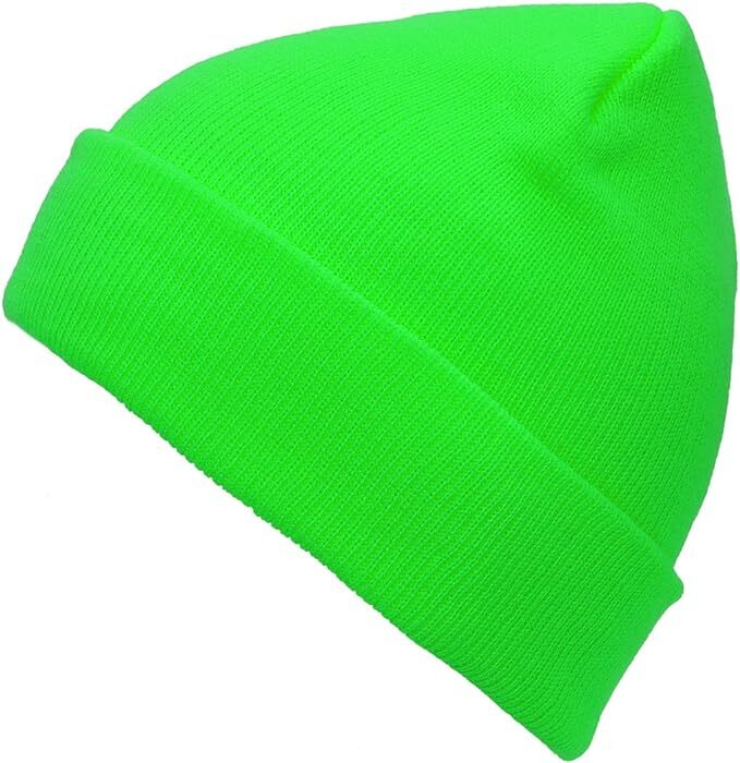 Men's Hats & Caps: PLAIN BEANIE Unisex Mens Womens Winter Warm Hat Ski Cap Knit One Size - Fluro Green