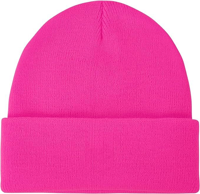 Men's Hats & Caps: PLAIN BEANIE Unisex Mens Womens Winter Warm Hat Ski Cap Knit One Size - Fluro Pink