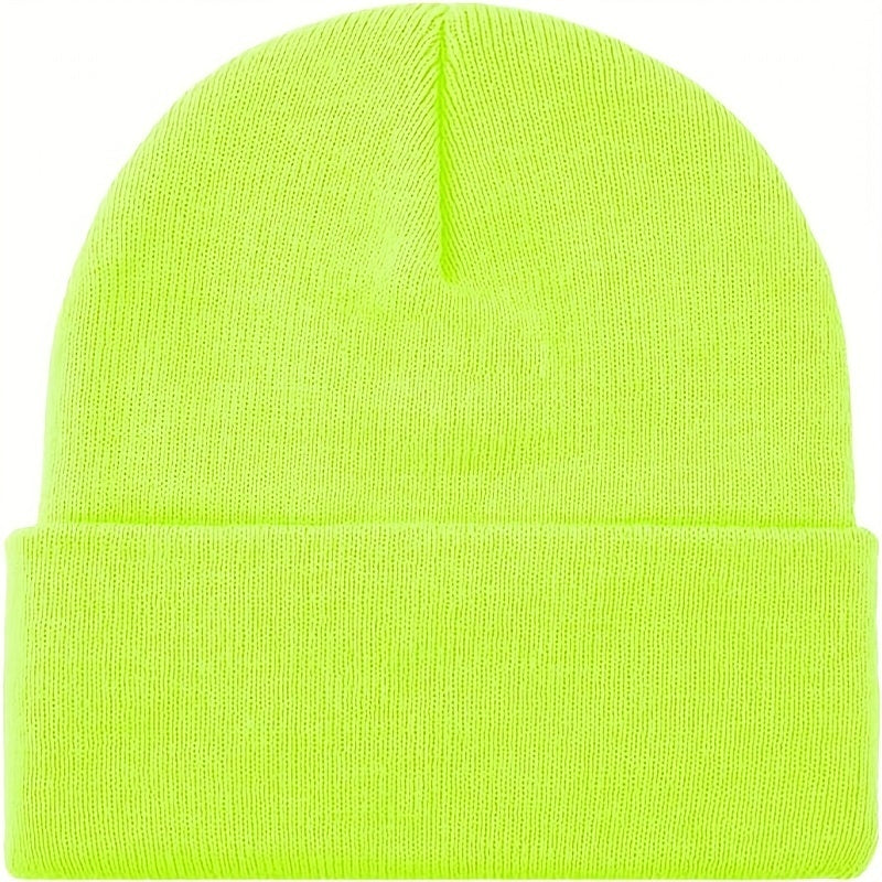 Men's Hats & Caps: PLAIN BEANIE Unisex Mens Womens Winter Warm Hat Ski Cap Knit One Size - Fluro Yellow