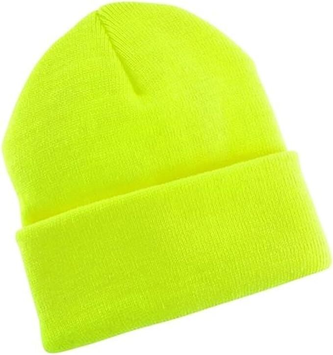 Men's Hats & Caps: PLAIN BEANIE Unisex Mens Womens Winter Warm Hat Ski Cap Knit One Size - Fluro Yellow