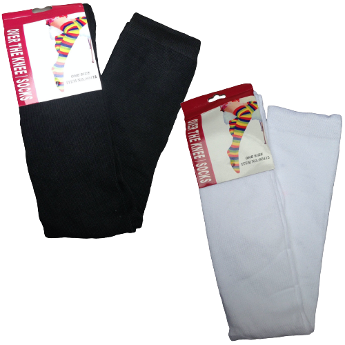 Women's Socks & Hosiery: 2 Pairs Ladies Over The Knee Socks Plain Black + White High Thigh Long Stockings