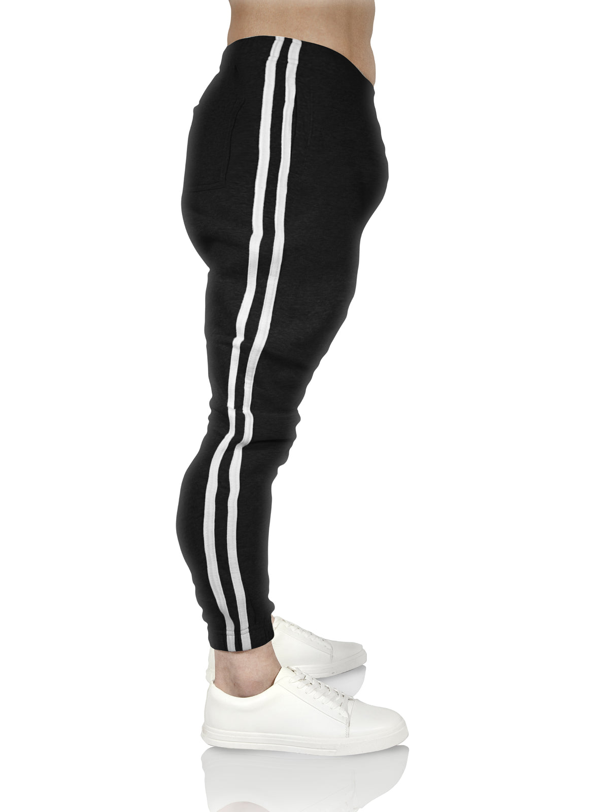 Mens Fleece Track Pants Skinny Joggers Slim Fit Sweatpants Gym - Black - L