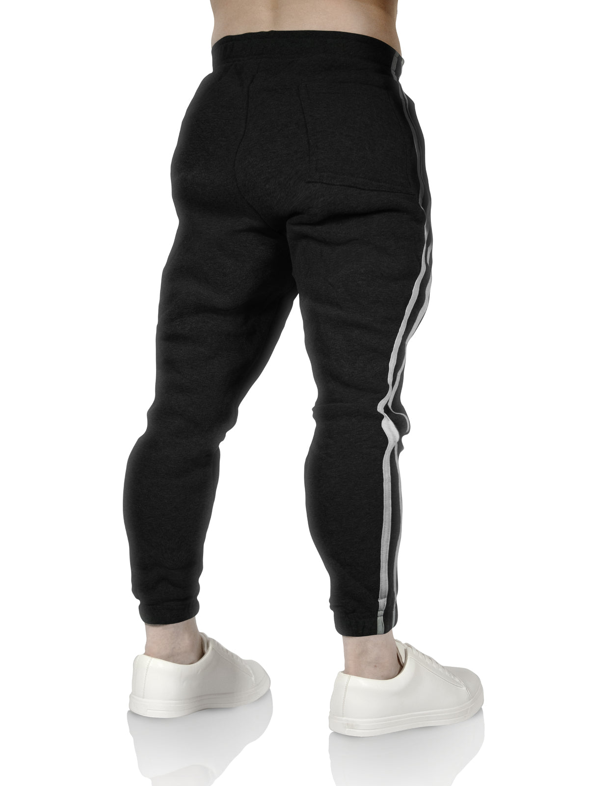 Mens Fleece Track Pants Skinny Joggers Slim Fit Sweatpants Gym - Black - L