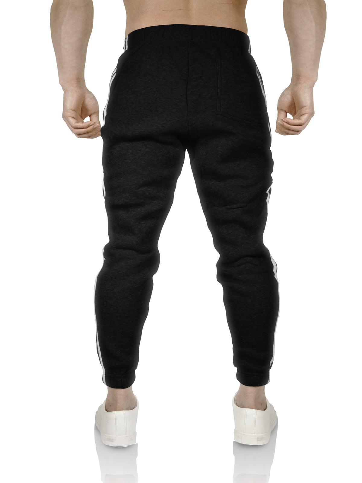 Mens Fleece Track Pants Skinny Joggers Slim Fit Sweatpants Gym - Black - S