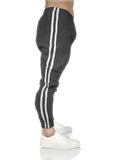 Mens Fleece Track Pants Skinny Joggers Slim Fit Sweatpants Gym - Charcoal Marle - L
