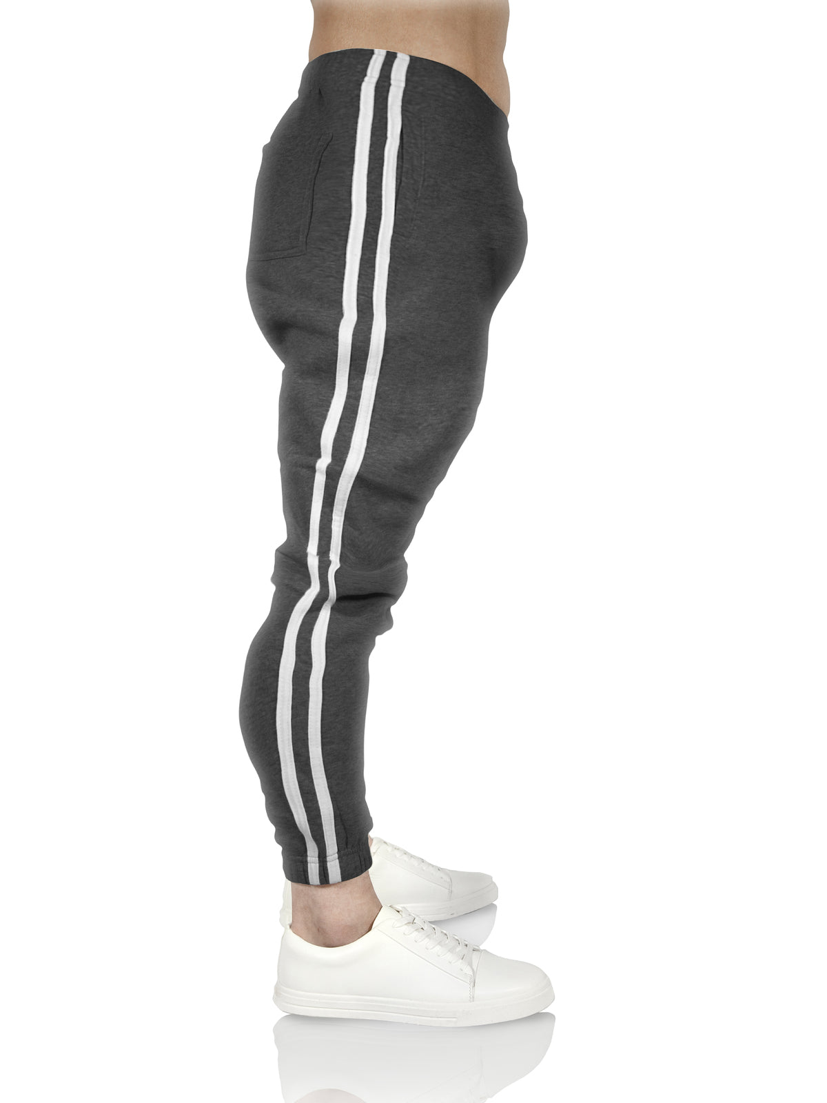 Mens Fleece Track Pants Skinny Joggers Slim Fit Sweatpants Gym - Charcoal Marle - M