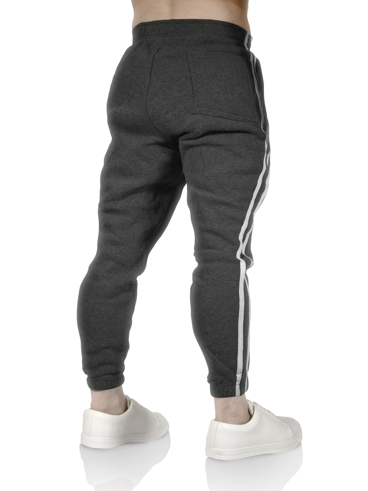 Mens Fleece Track Pants Skinny Joggers Slim Fit Sweatpants Gym - Charcoal Marle - M