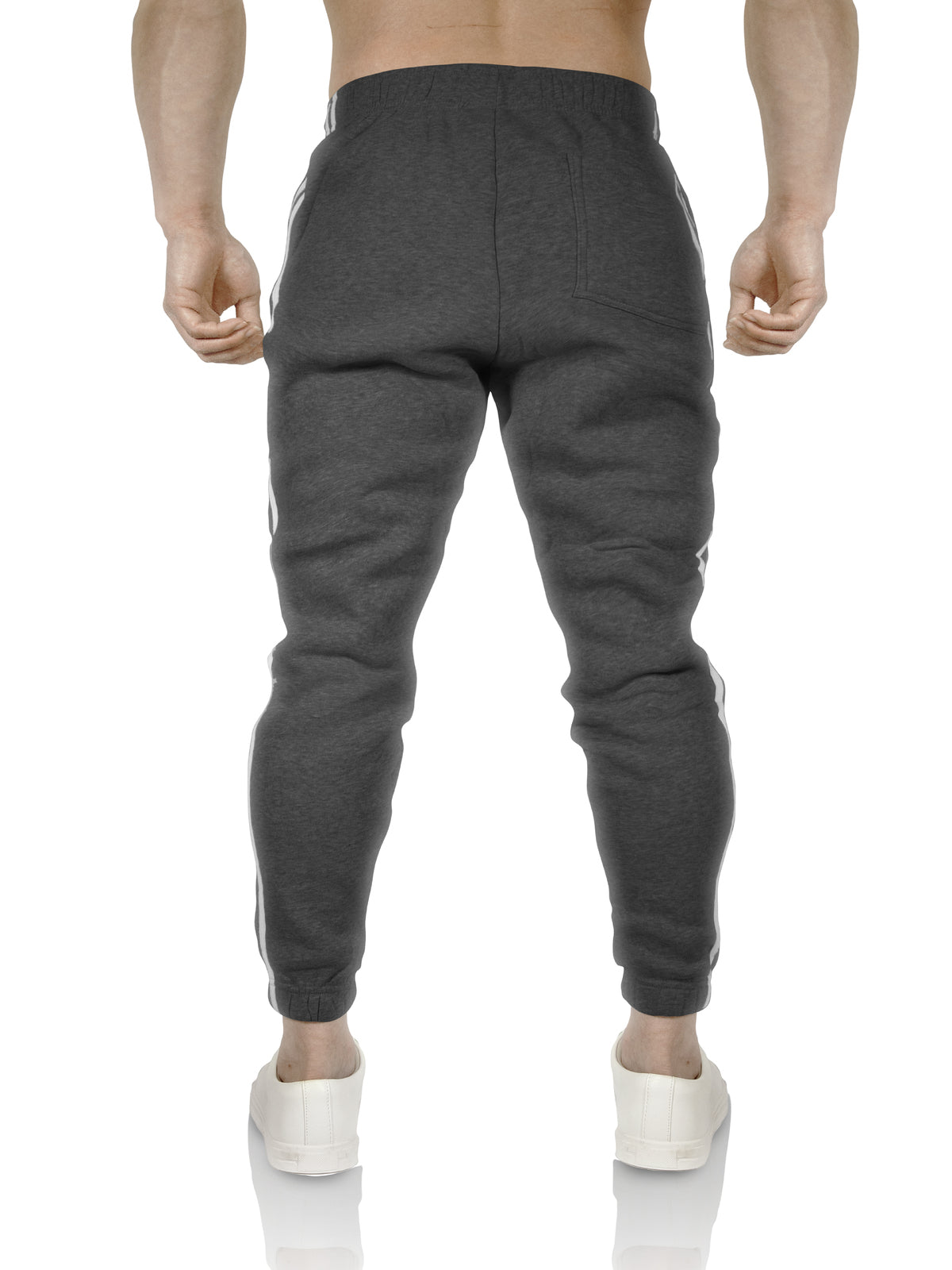Mens Fleece Track Pants Skinny Joggers Slim Fit Sweatpants Gym - Charcoal Marle - XXL