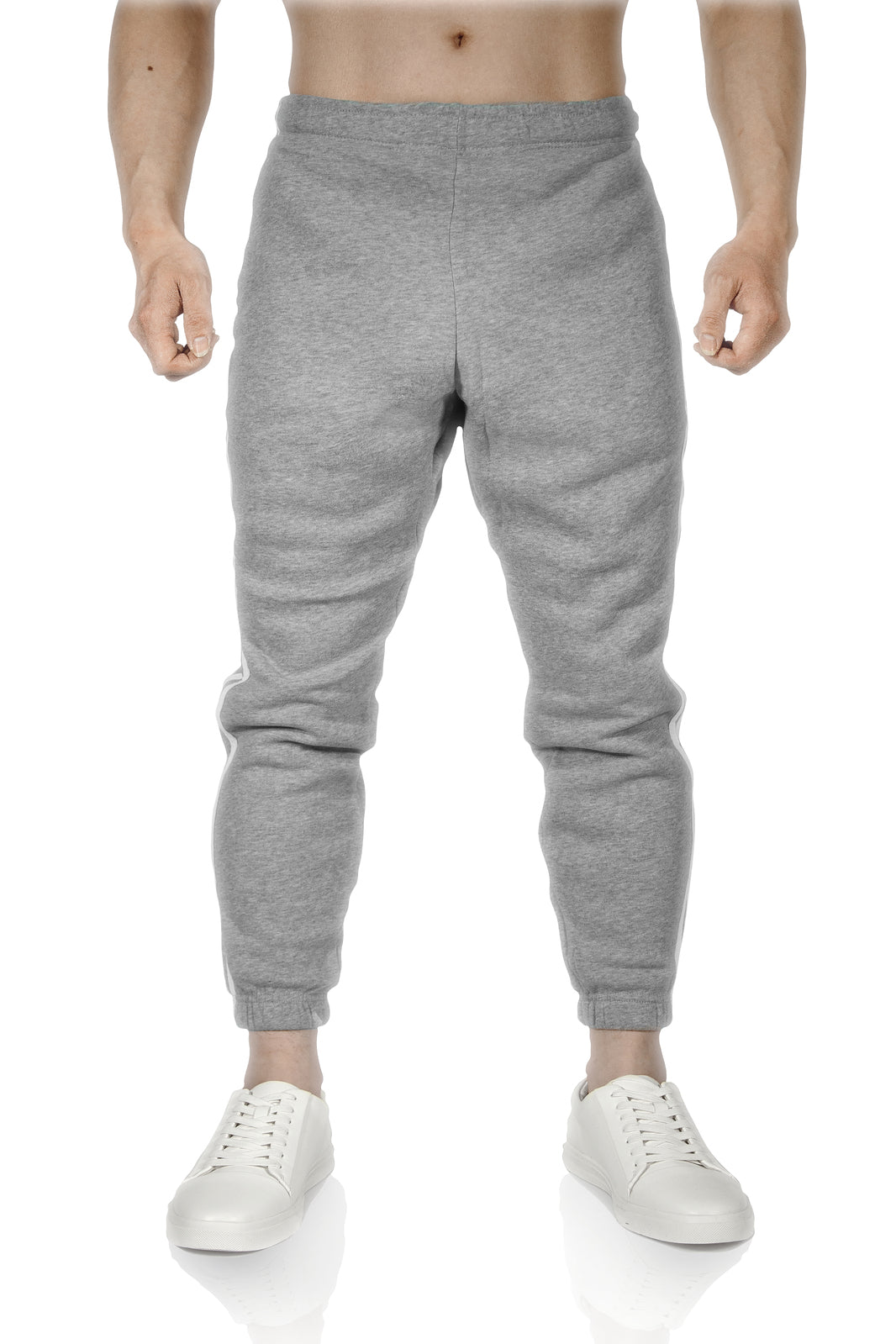 Mens Fleece Track Pants Skinny Joggers Slim Fit Sweatpants Gym - Grey Marle - M