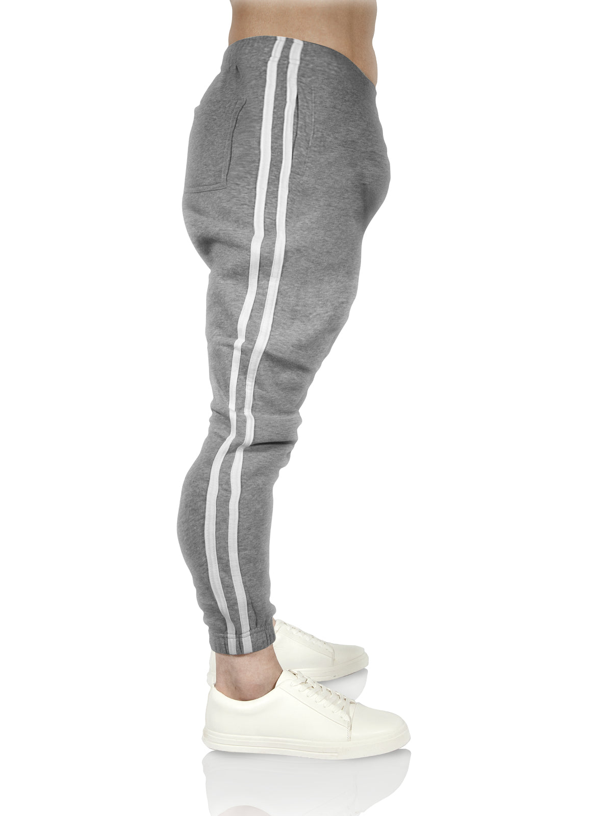 Mens Fleece Track Pants Skinny Joggers Slim Fit Sweatpants Gym - Grey Marle - M