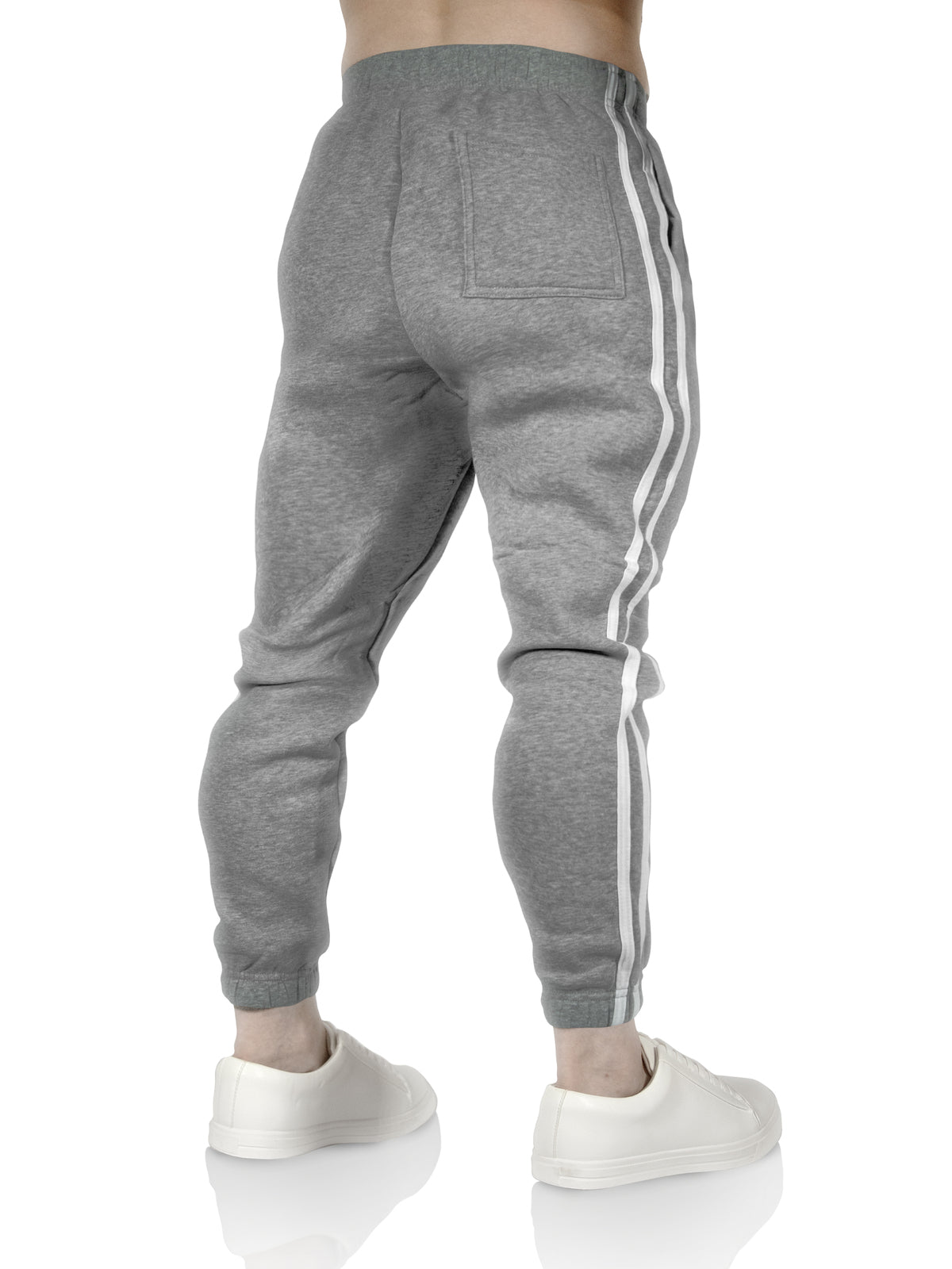 Mens Fleece Track Pants Skinny Joggers Slim Fit Sweatpants Gym - Grey Marle - M