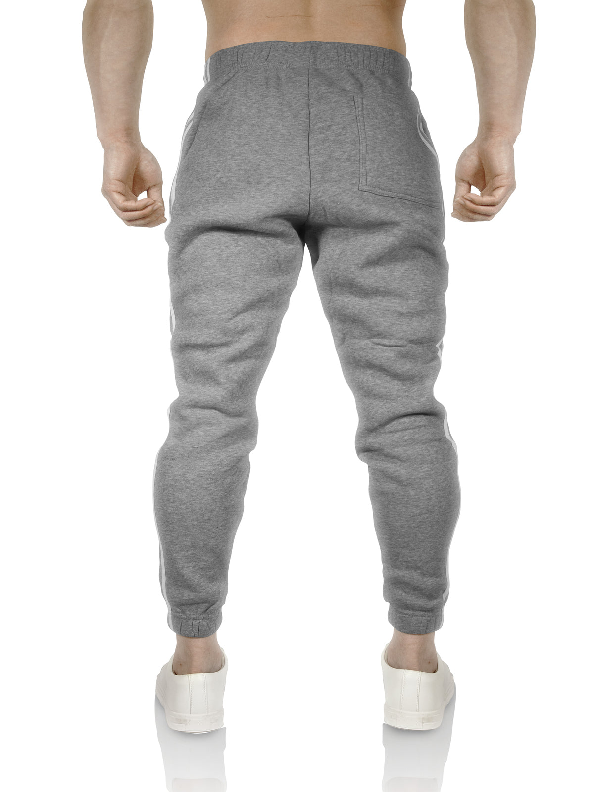 Mens Fleece Track Pants Skinny Joggers Slim Fit Sweatpants Gym - Grey Marle - M